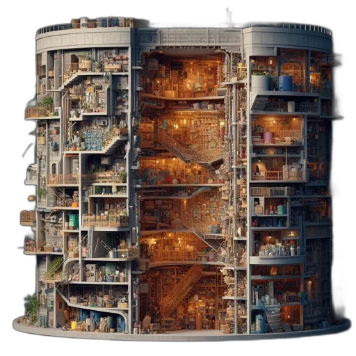 building, concept art, 3d render, intricately transparent PNG cut-out