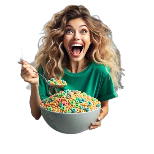 food, excited, woman, green transparent PNG cut-out
