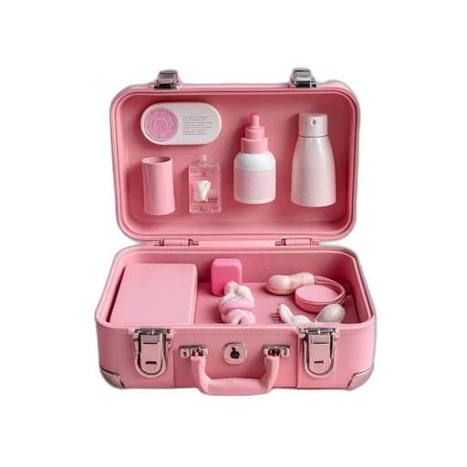 pink, toy, case, filled transparent PNG cut-out