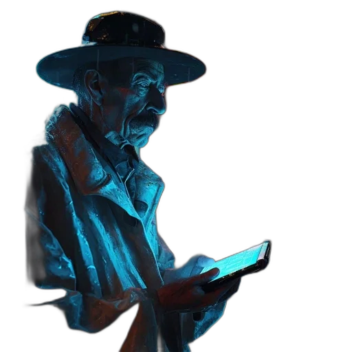 hat, staff, face, jacket transparent PNG cut-out