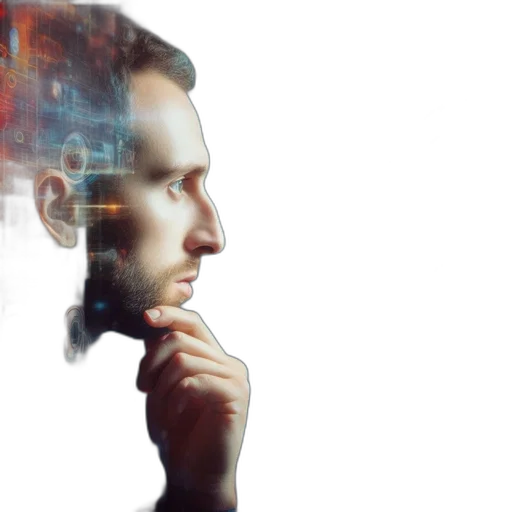 robot, cyberpunk, man, ponders transparent PNG cut-out