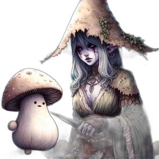 hat, dress, staff, creature transparent PNG cut-out