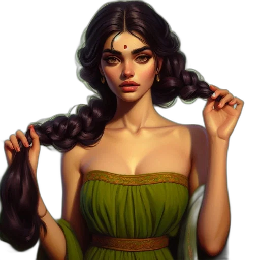 hair, dress, staff, jewelry transparent PNG cut-out