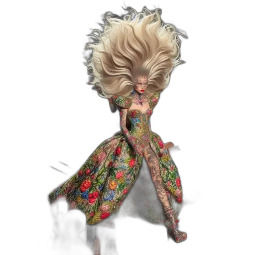 dress, hair, creature, staff transparent PNG cut-out