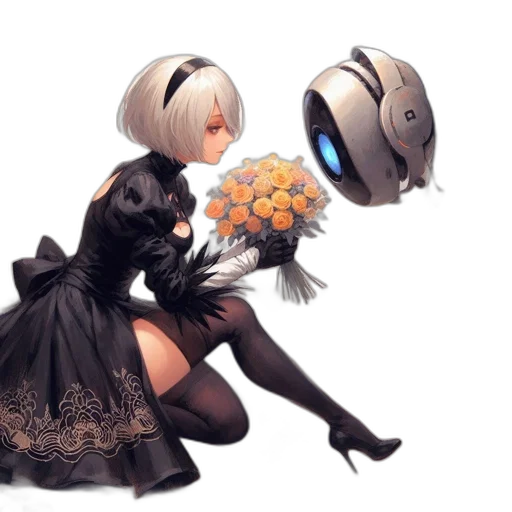 robot, dress, weapon, flower transparent PNG cut-out