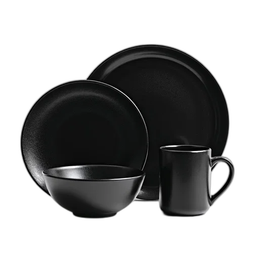 3d render, set, black, ceramic transparent PNG cut-out