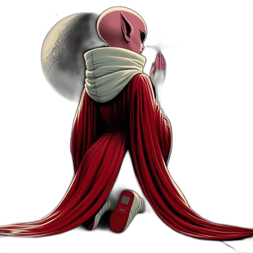 mask, hair, jacket, staff transparent PNG cut-out