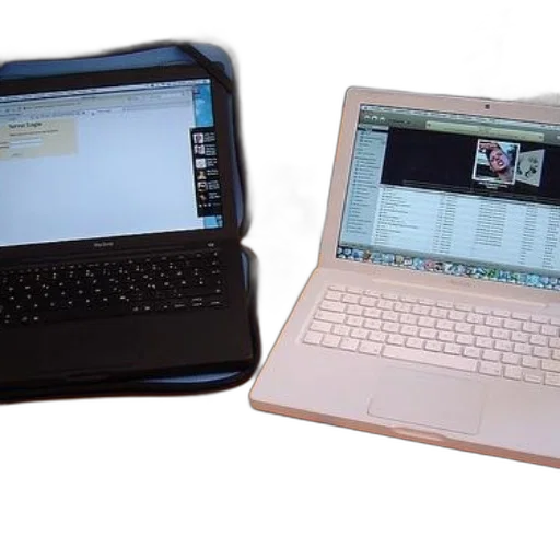 two, laptops, sit, wooden transparent PNG cut-out