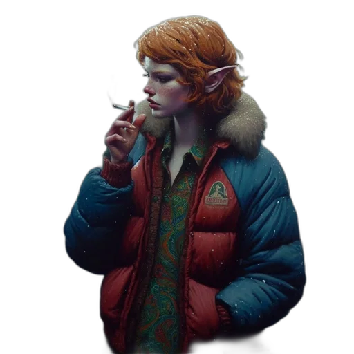 jacket, staff, dragon, creature transparent PNG cut-out
