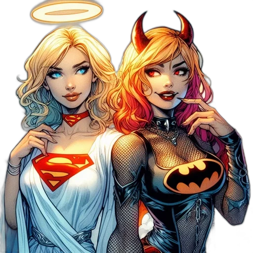 comic book art, concept art, two, contrasting transparent PNG cut-out