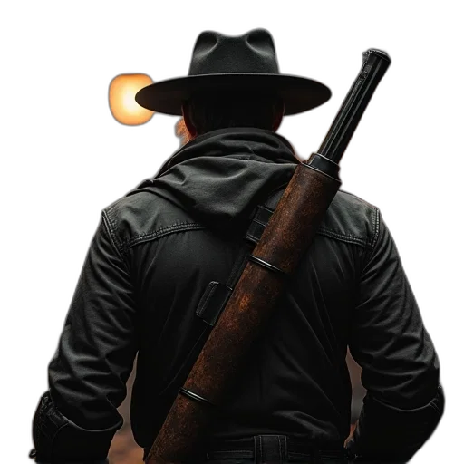 jacket, staff, hat, weapon transparent PNG cut-out