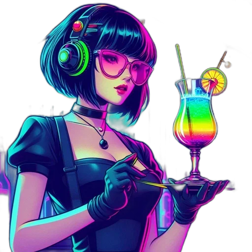 dress, staff, cyberpunk, vaporwave transparent PNG cut-out