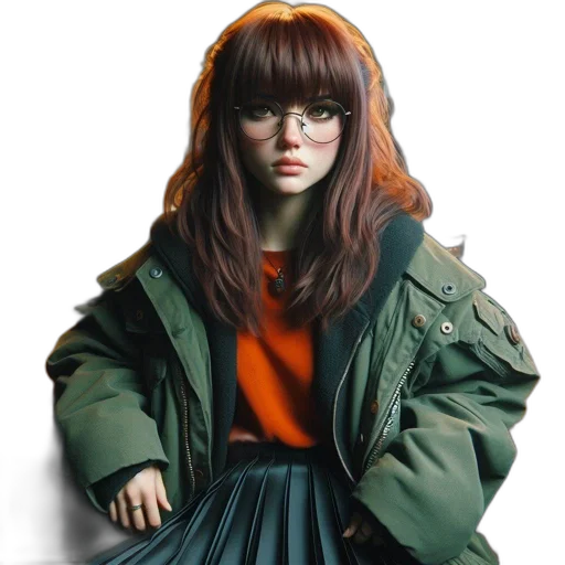 jacket, hair, dress, face transparent PNG cut-out