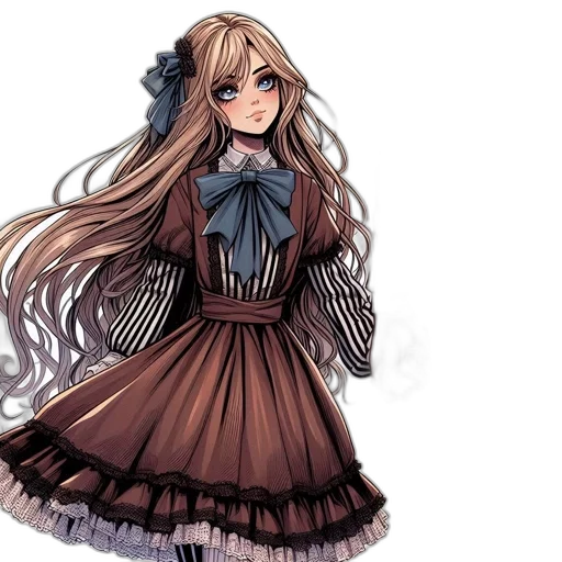 dress, staff, hair, anime transparent PNG cut-out