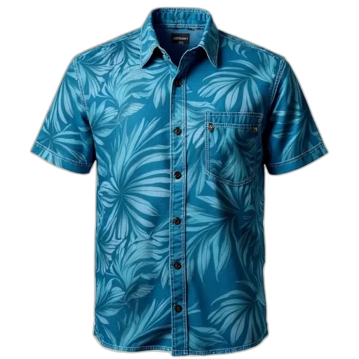 blue, short-sleeved, shirt, tropical transparent PNG cut-out