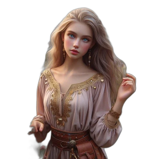dress, jewelry, staff, fantasy art transparent PNG cut-out