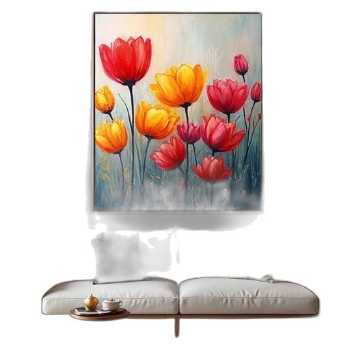 furniture, flower, photorealistic, oil painting transparent PNG cut-out