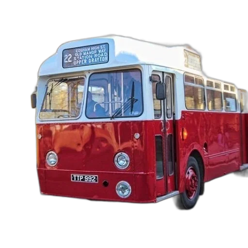 red, white, bus, number transparent PNG cut-out
