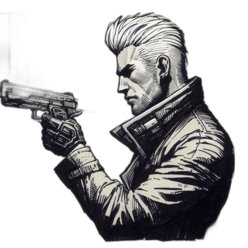 jacket, weapon, staff, face transparent PNG cut-out
