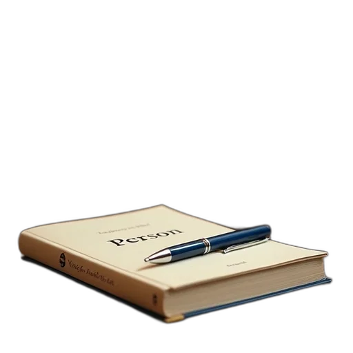 books, title, person, pen transparent PNG cut-out