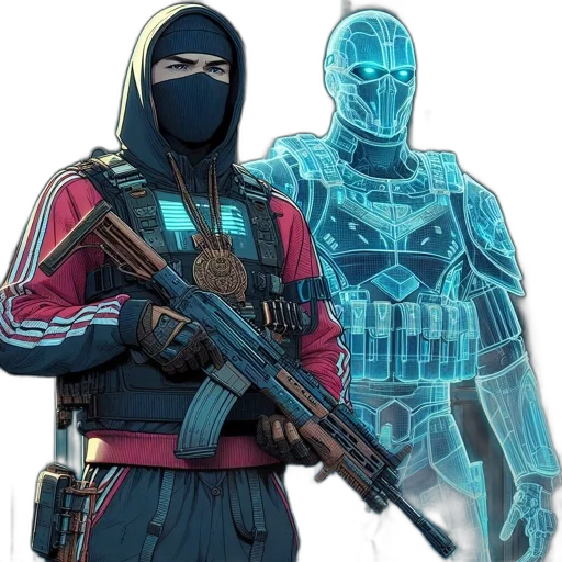 mask, weapon, jacket, cyberpunk transparent PNG cut-out