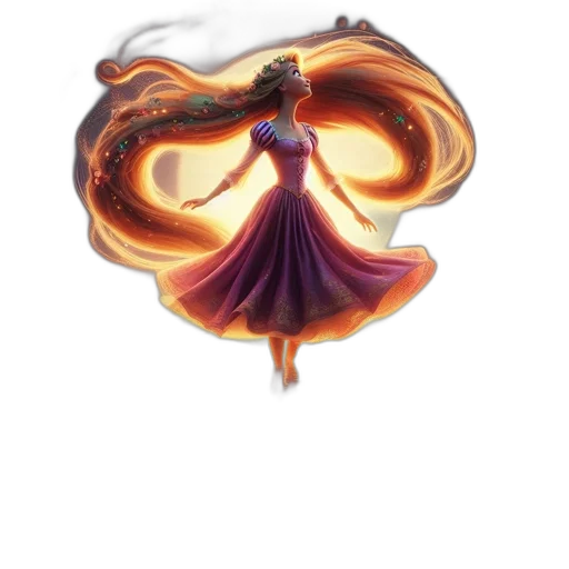 dragon, dress, staff, hair transparent PNG cut-out