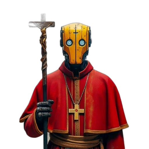 robot, staff, mask, sword transparent PNG cut-out