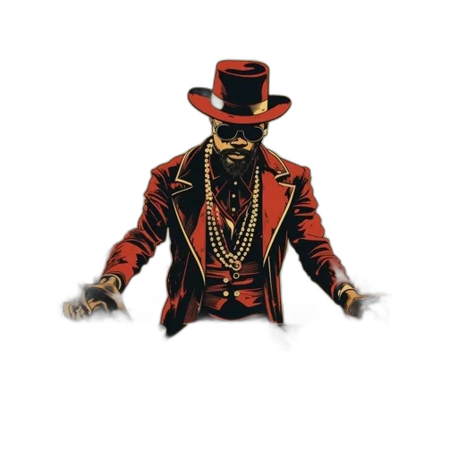 jacket, hat, jewelry, staff transparent PNG cut-out