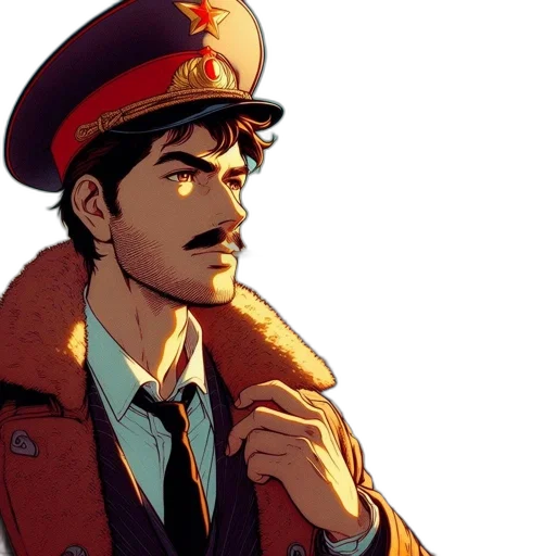 jacket, hat, face, staff transparent PNG cut-out