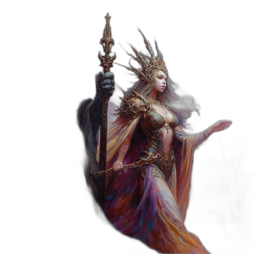 staff, dragon, dress, crown transparent PNG cut-out
