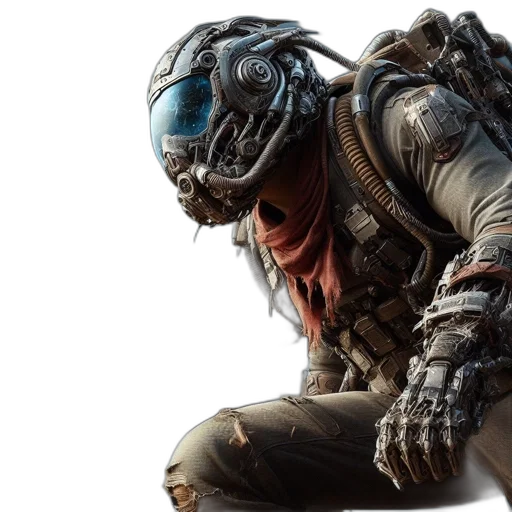 concept art, armored, figure, worn transparent PNG cut-out