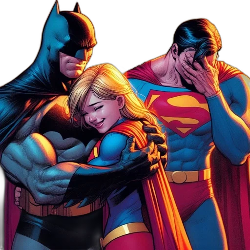 comic book art, batman, comforts, smiling transparent PNG cut-out