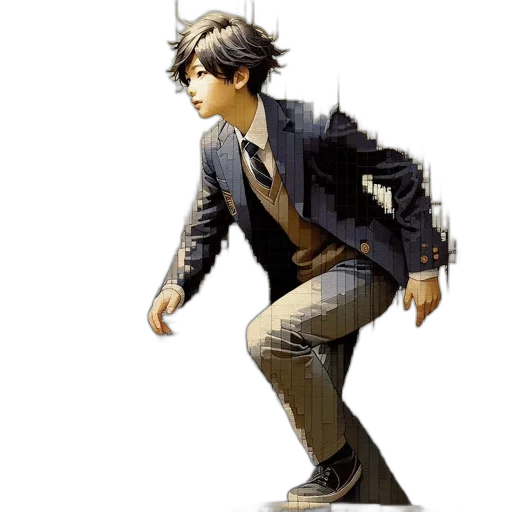 jacket, staff, robot, creature transparent PNG cut-out