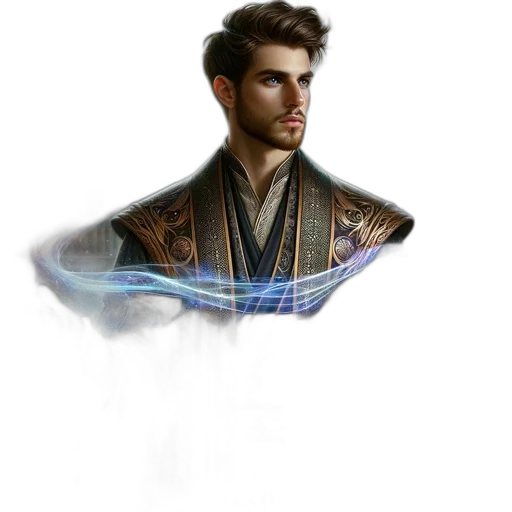 staff, jacket, sword, fantasy art transparent PNG cut-out