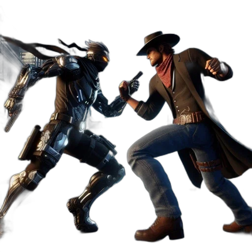 concept art, robotic, figure, cowboy transparent PNG cut-out