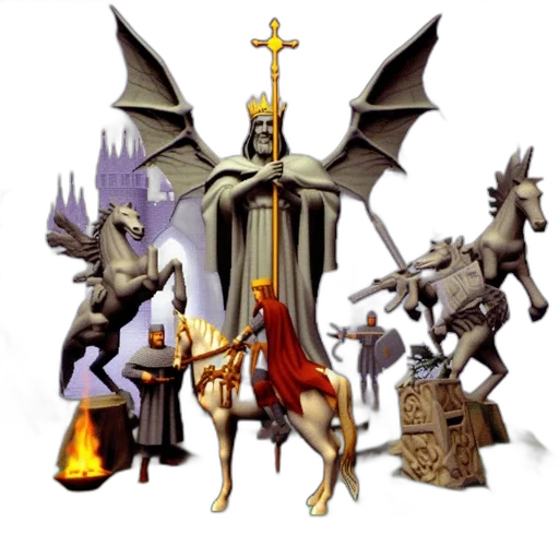 crown, staff, sword, dragon transparent PNG cut-out
