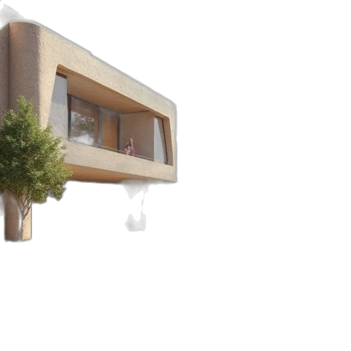building, tree, 3d render, concept art transparent PNG cut-out