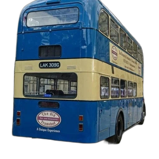 photorealistic, 3d render, blue, double-decker transparent PNG cut-out