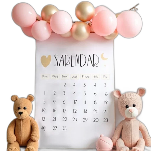 3d render, baby, shower, calendar transparent PNG cut-out