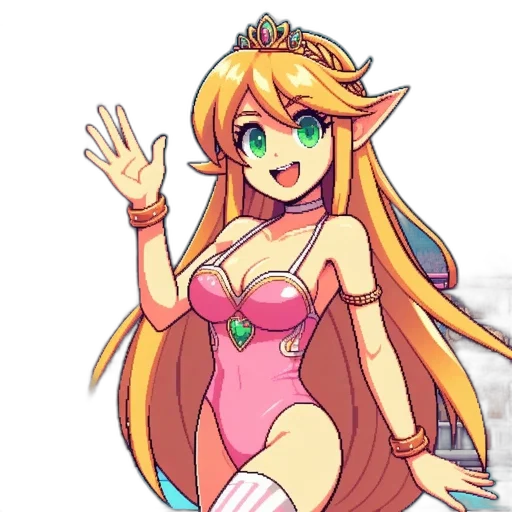 dress, crown, staff, pixel art transparent PNG cut-out