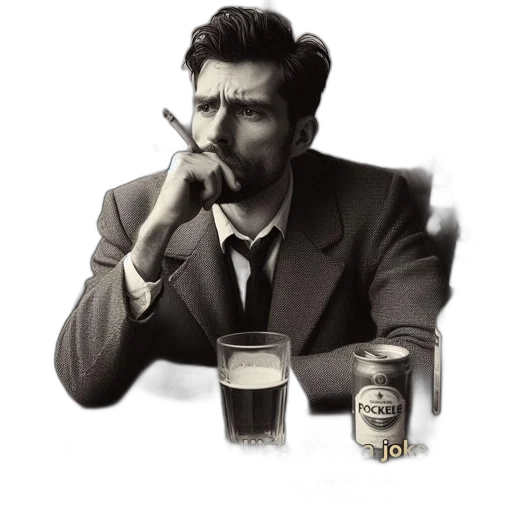 face, jacket, bottle, photorealistic transparent PNG cut-out