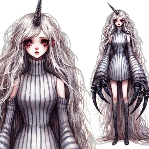 creature, hair, dress, concept art transparent PNG cut-out