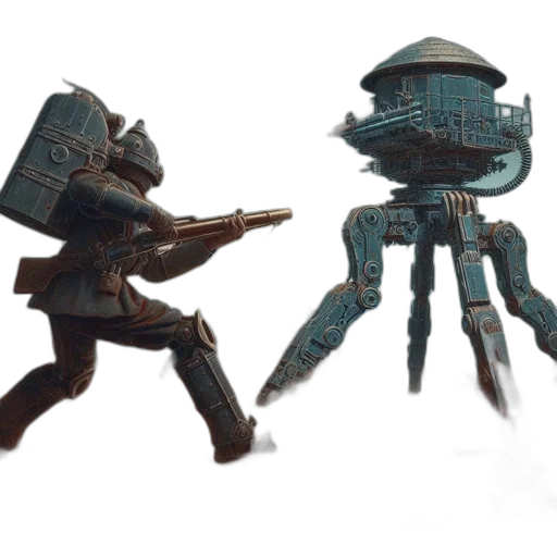 robot, weapon, concept art, 3d render transparent PNG cut-out