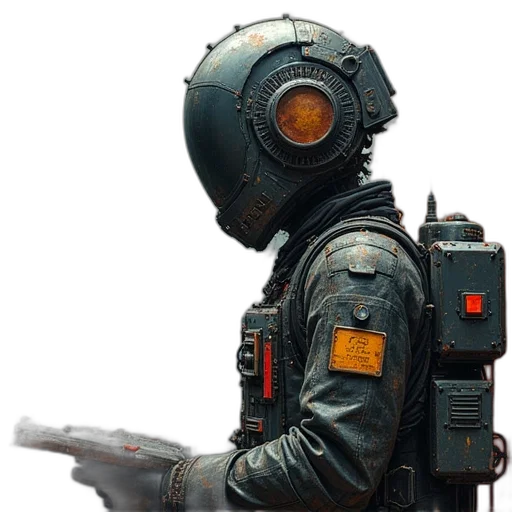robot, jacket, mask, weapon transparent PNG cut-out