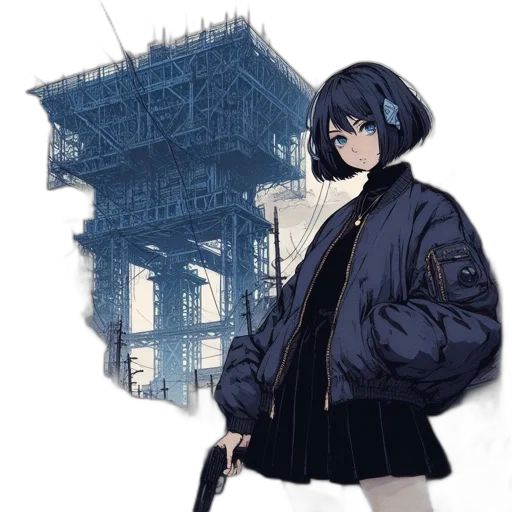 jacket, weapon, robot, staff transparent PNG cut-out