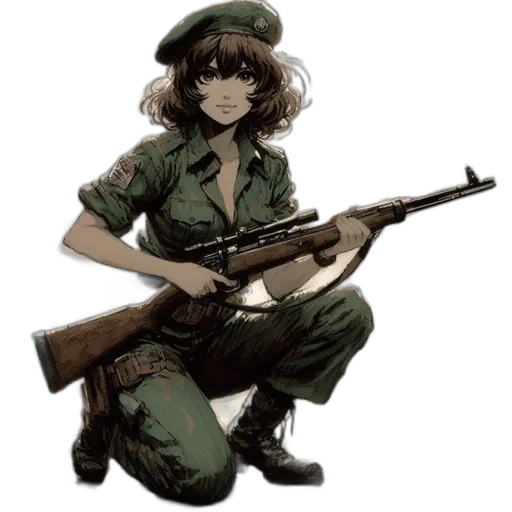 weapon, staff, hat, jacket transparent PNG cut-out