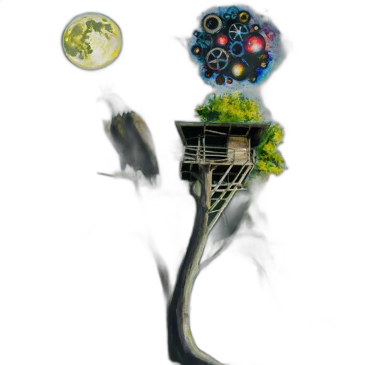 staff, robot, tree, building transparent PNG cut-out