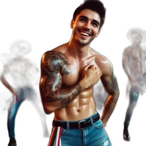 photorealistic, concept art, three, shirtless transparent PNG cut-out