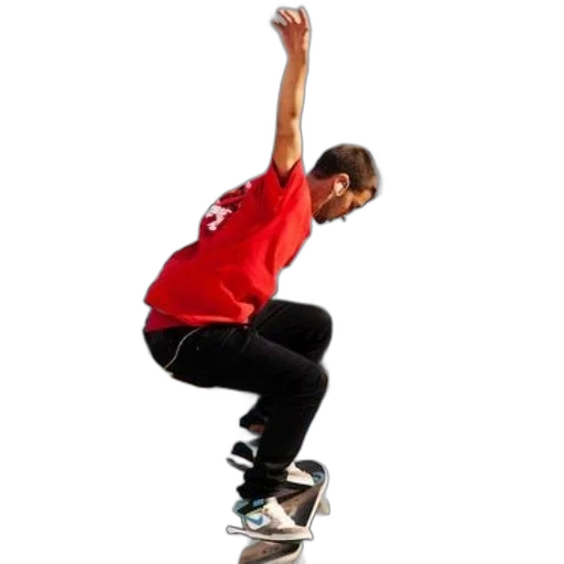 staff, photorealistic, skateboarder, red transparent PNG cut-out