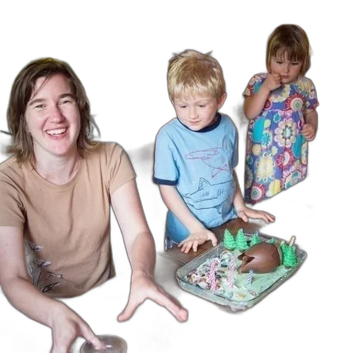 woman, two, children, sit transparent PNG cut-out